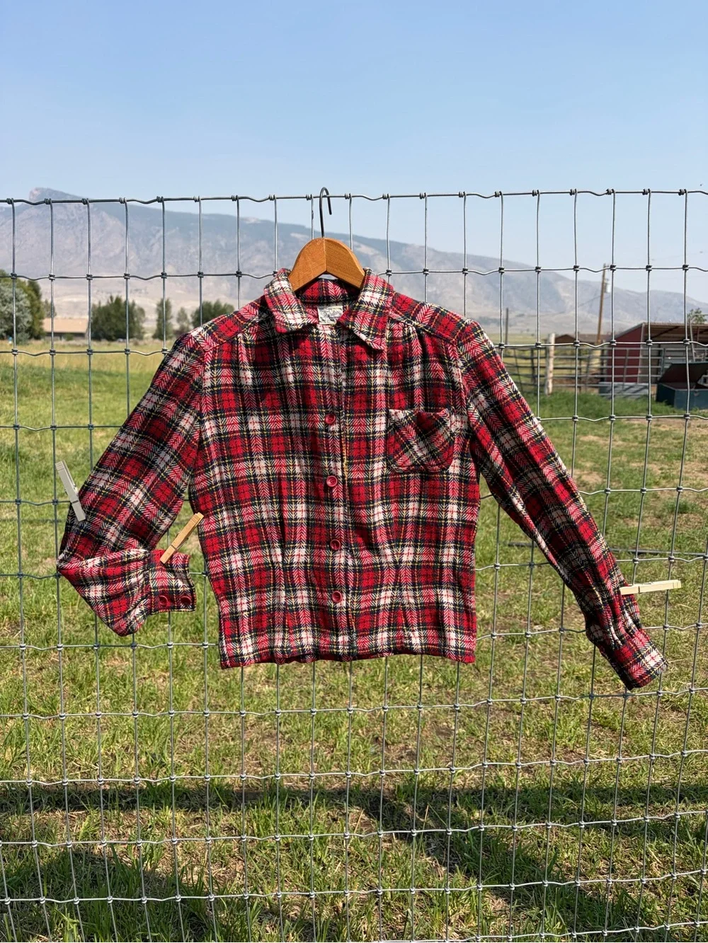 Vintage Korday Red, Green, Yellow, White Plaid Cropped Button-Up Blouse